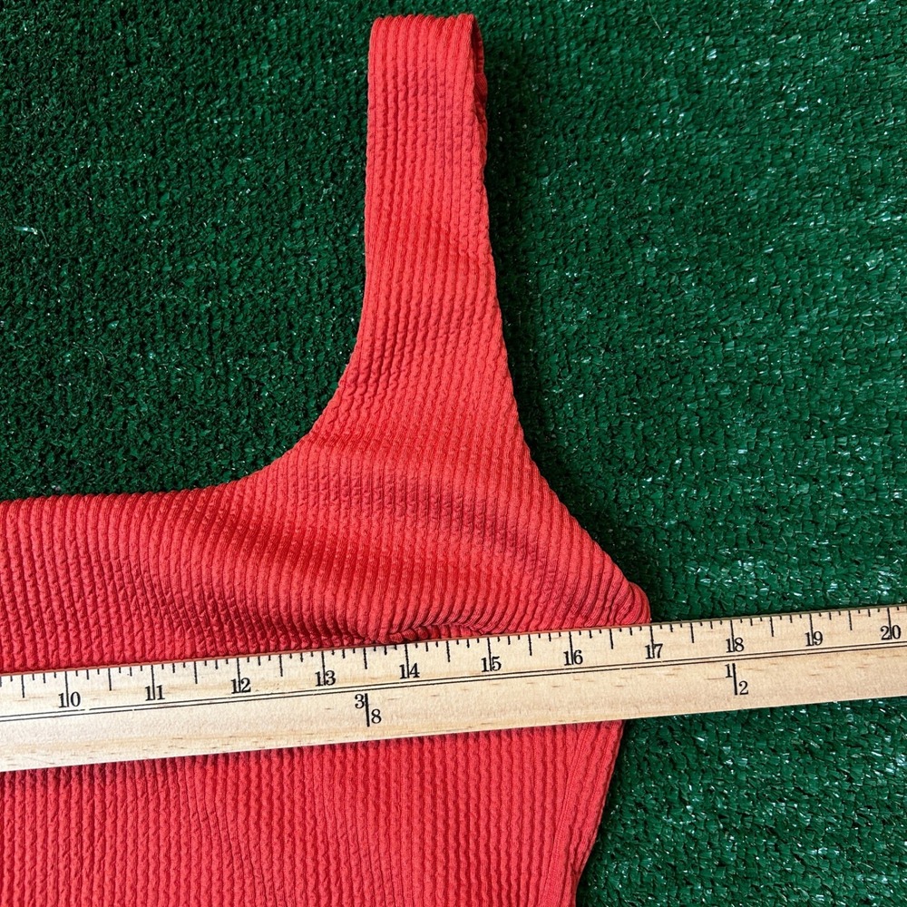 Monday Swimwear One Piece Swimsuit W L Coral Red Textured Square Neck Low Back - Picture 9 of 13